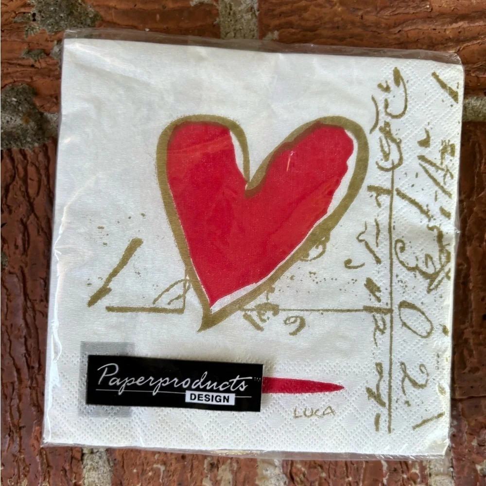 Set Of 3 Williams Sonoma Love Letters Heart Shaped Plates & Cocktail Napkins